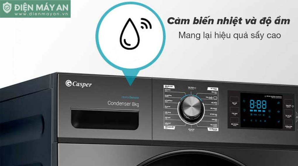 Máy Sấy Ngưng Tụ Casper 8 Kg TD-80CGB - cảm biến độ ẩm